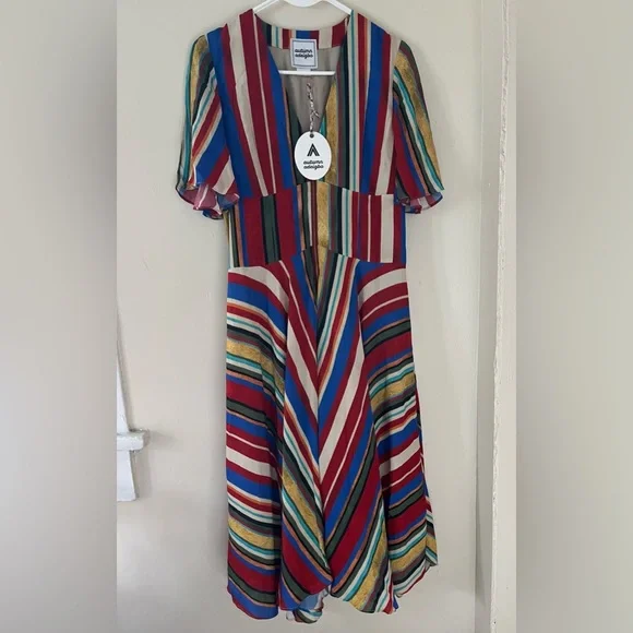 Autumn Adeigbo Striped V-Neck Astrid Dress sz 2 - Picture 5 of 12